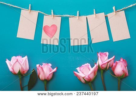 Hanging Label Tags With Heart Shaped Decoration And Rose
