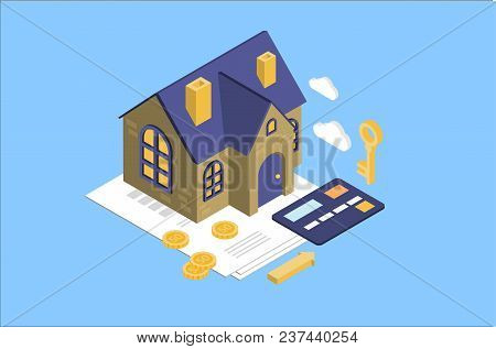 House Rental And Mortage Concept, Real Estate, Investment Or House For Sale Concept Vector Illustrat