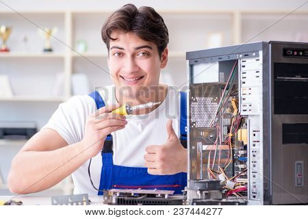 Computer hardware repair and fixing concept by experienced techn