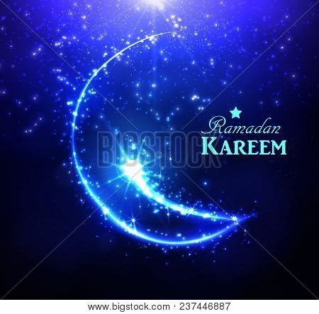 Ramadan Greeting Card On Dark Background. Vector Illustration. Ramadan Kareem Means Ramadan Is Gener