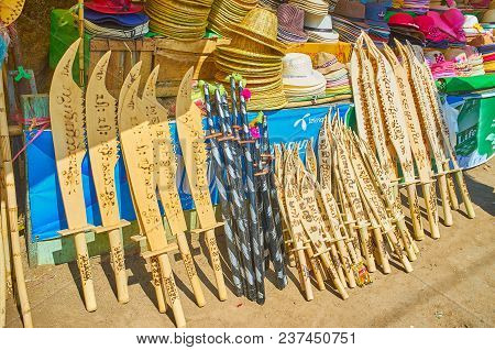 Kyaiktiyo, Myanmar - February 16, 2018: The Souvenir Stall Next To The Golden Rock Buddhist Temple O