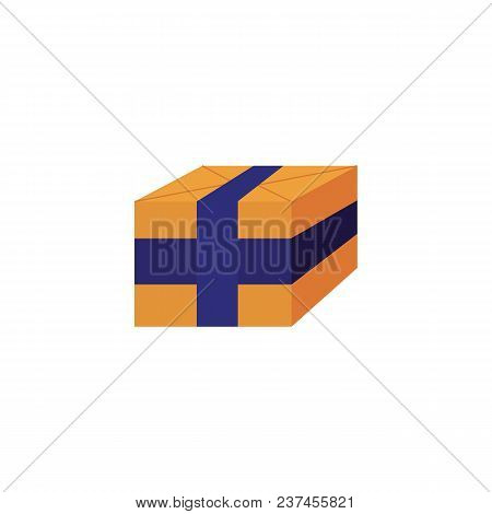 Closed Postal Parcel From Brown Paper Or Cardboard Tied With Blue Tape Ready For Transportation And 