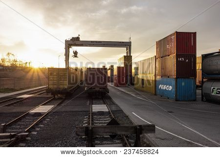 Senov U Ostravy, Czech Republic - April 11, 2018. Container Terminal For Unloading Goods From Trains