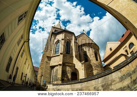 Prague, Czech Republic - 02 July, 2016: View Streets Of Prazsky Hrad Old Town With Fisheye Effect