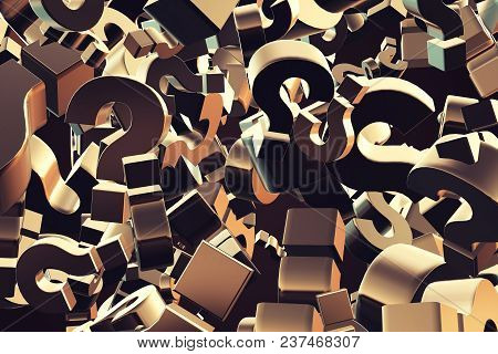 3d Rendering Illustration Of Exploding Question Mark Particles As Concept Of Perplexion And Confusio