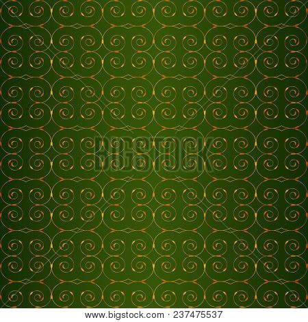 Beautiful Background With Golden Curls On Green. Excellent As A Background For The Manufacture Of An