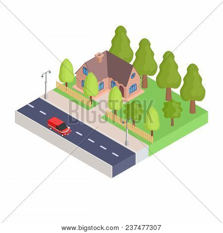 Two-story Brick Isometric House.vector Stock Image Illustration