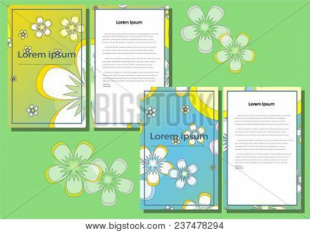 A Set Of Two Options For The Design Of Printed And Advertising Products, In Light Colors With A Flor