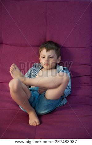 Slacker Little Kid Lying On Couch Resting