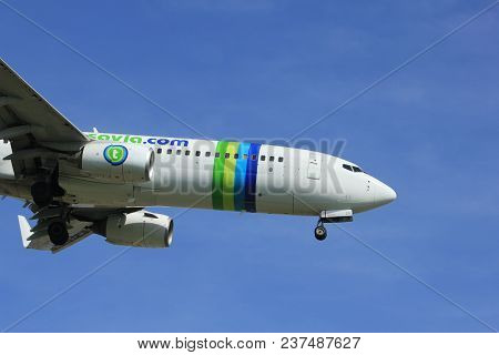 Amsterdam The Netherlands - April, 19th 2018: Ph-hzx Transavia Boeing 737-800 On Final Approach To S