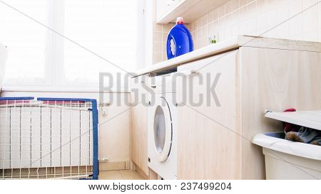 Empt Laundry With Washing Machin In House Basement