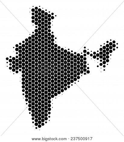 Halftone Dot India Map. Vector Geographical Map On A White Background. Vector Mosaic Of India Map Cr
