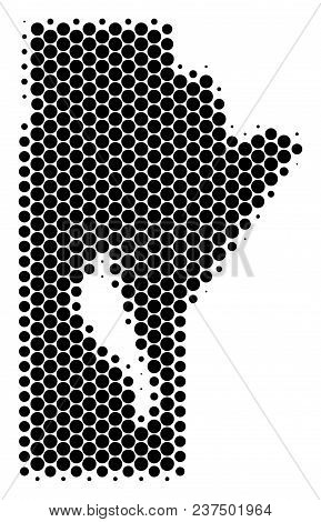 Halftone Dot Manitoba Province Map. Vector Geographical Map On A White Background. Vector Mosaic Of 