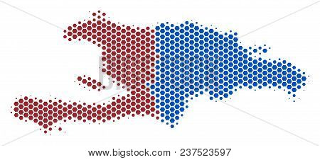 Halftone Hexagonal Haiti And Dominican Republic Map. Vector Geographic Map On A White Background. Ve