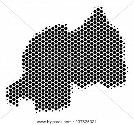 Halftone Hexagon Rwanda Map. Vector Geographical Map On A White Background. Vector Concept Of Rwanda