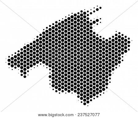 Halftone Hexagon Spain Mallorca Island Map. Vector Geographical Map On A White Background. Vector Co