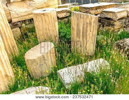 Ruins Temple Of Augustus Rome Acropolis Athens Greece.  Temple Of Augustus And Rome Created On The A