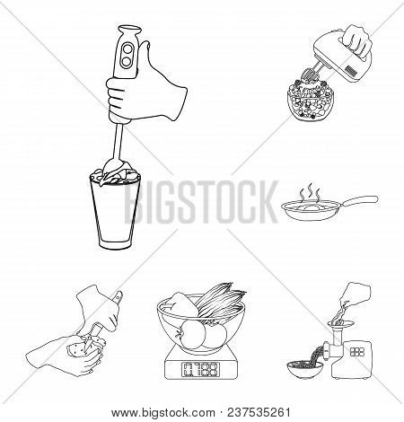 Cooking Food Outline Icons In Set Collection For Design. Kitchen, Equipment And Tools Vector Symbol 