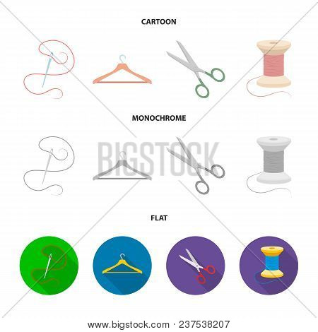 Thread, Reel, Hanger, Needle, Scissors.atelier Set Collection Icons In Cartoon, Flat, Monochrome Sty