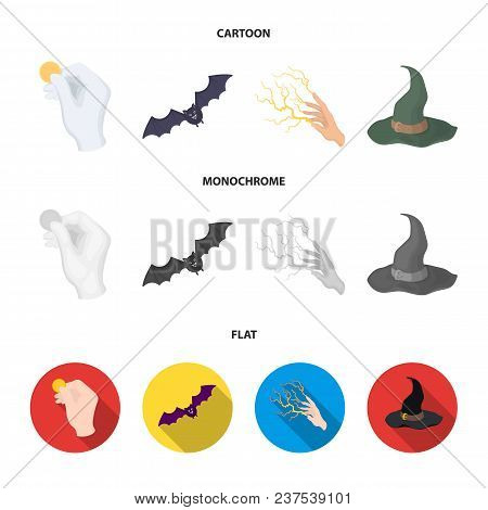 Focus With A Coin, A Bat, A Mage Hat, A Lightning Fast Spell.black And White Magic Set Collection Ic