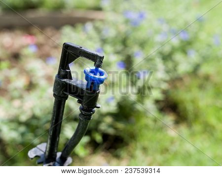 Close Up Automatic Irrigation Sprinkler Heads In Garden