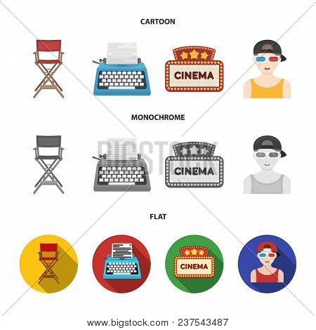 Chair Of The Director, Typewriter, Cinematographic Signboard, Film-man. Films And Cinema Set Collect