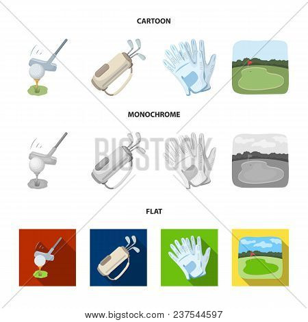A Ball With A Golf Club, A Bag With Sticks, Gloves, A Golf Course.golf Club Set Collection Icons In 