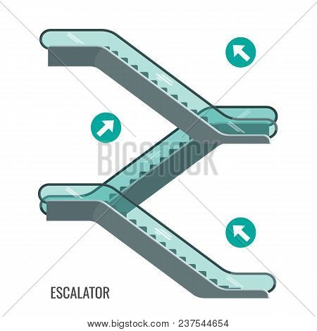 Scheme Of Escalators Moving, Staircases With Arrows Showing Way Of Movement, Side View Of Elevating 
