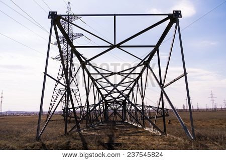 A New Metal Power Transmission Support Lies On The Ground.