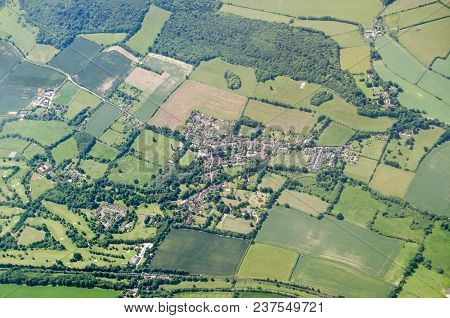 Aerial View Of The Kent Village Of Shoreham On A Sunny Summer Day.  Note The White Cross Cut Into Th