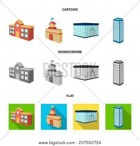 Bank Office, Skyscraper, City Hall Building, College Building. Architectural And Structure Set Colle