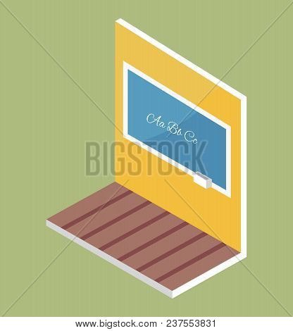School Blackboard With Abc Text On Wooden Floor Vector Isometric Illustration Isolated On Beige Back