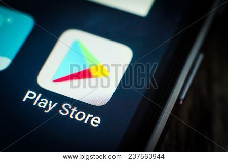 Kharkiv, Ukraine - 23 April, 2018: Google play store application icon on a smartphone screen