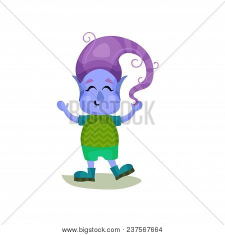 Cute Boy Troll With Purpel Hair And Blue Skin, Funny Fairy Tale Character Vector Illustrations Isola