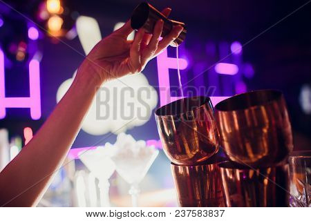 Girl Bartender Makes A Cocktail Bar Night