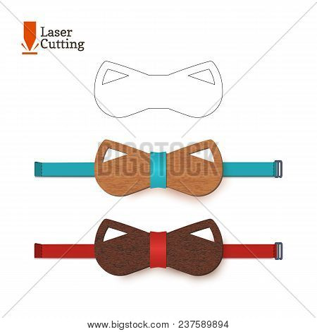 Laser Cut Bow-tie Template For Diy. Vector Silhouette With Cute Cat Ears For Cutting A Bow Tie On A 