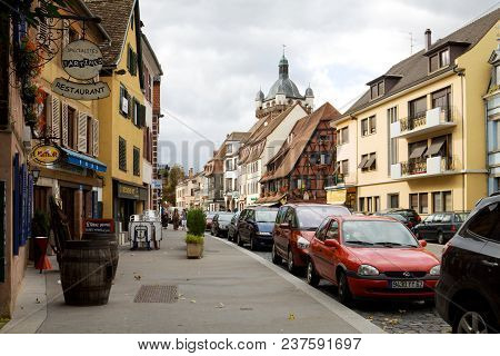 Selestat, France - September 08, 2010: A Lane In The Old Town Of Selestat. Selestat Is A Commune In 