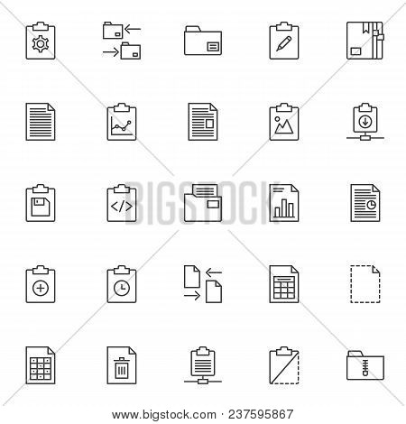 Files And Folders Outline Icons Set. Linear Style Symbols Collection, Line Signs Pack. Vector Graphi
