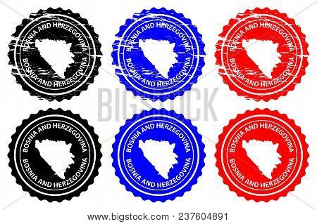 Bosnia And Herzegovina - Rubber Stamp - Vector, Bosnia And Herzegovina Map Pattern - Sticker - Black