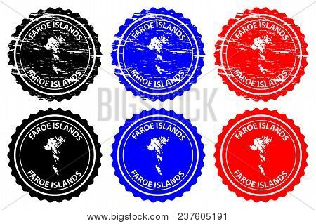 Faroe Islands - Rubber Stamp - Vector, Faroe Islands Map Pattern - Sticker - Black, Blue And Red