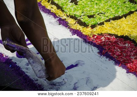 Preparation Of Floral Carpets In The Holy Week Or Easter Week In Lima - Peru