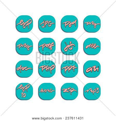 Square Icons For File Formats. Vector Illustration.