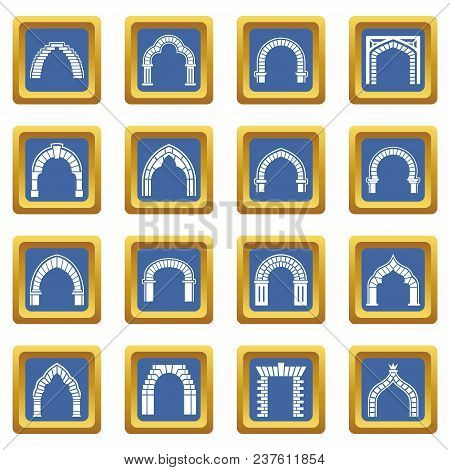 Arch Types Icons Set Vector Blue Square Isolated On White Background