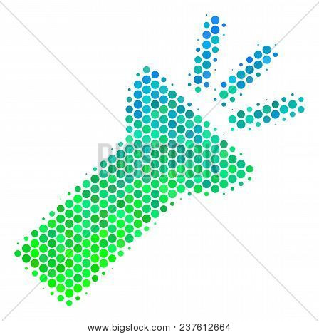 Halftone Dot Electric Torch Light Pictogram. Pictogram In Green And Blue Color Hues On A White Backg