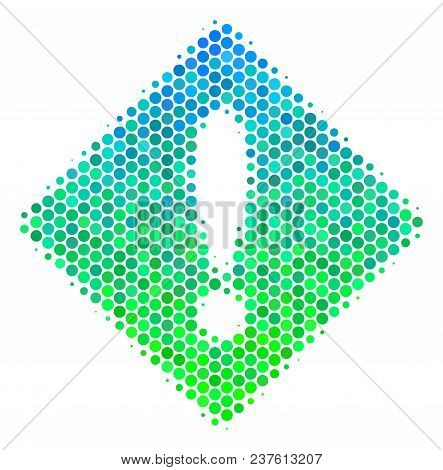 Halftone Circle Error Icon. Pictogram In Green And Blue Color Tinges On A White Background. Vector C