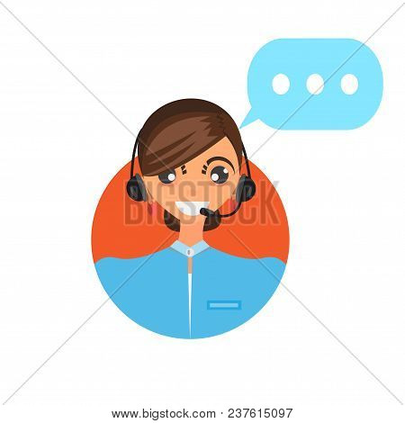 Female Call Centre Operator With Headset. Flat Moderm Style