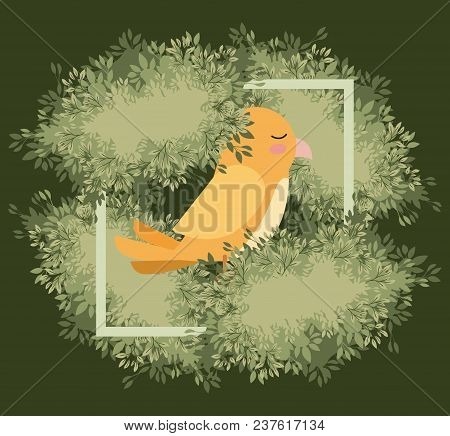 Cute Yellow Bird In Forest Scape Scene Vector Illustration Design