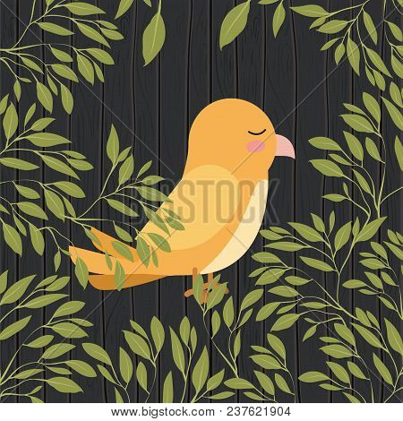 Cute Yellow Bird In Forest Scape Scene Vector Illustration Design
