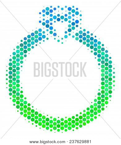 Halftone Dot Ruby Ring Icon. Pictogram In Green And Blue Color Hues On A White Background. Vector Mo