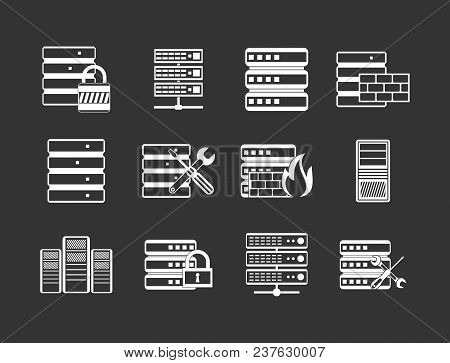 Server Icon Set Vector White Isolated On Grey Background